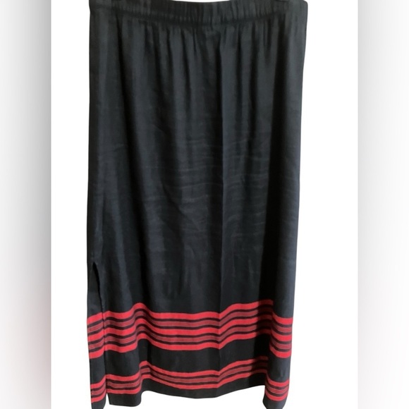 J Jill Maxi Skirt Linen Blend LagenLook Black Red Stripe Side Slits Womens Med - Picture 11 of 11